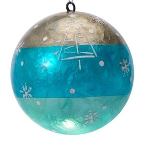 Snow Time Lacquered Hand-made Painted Capiz Christmas Ornament - Morning